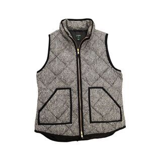 J.Crew Down Filled Vest herringbone black white pattern womens Small Quilted
